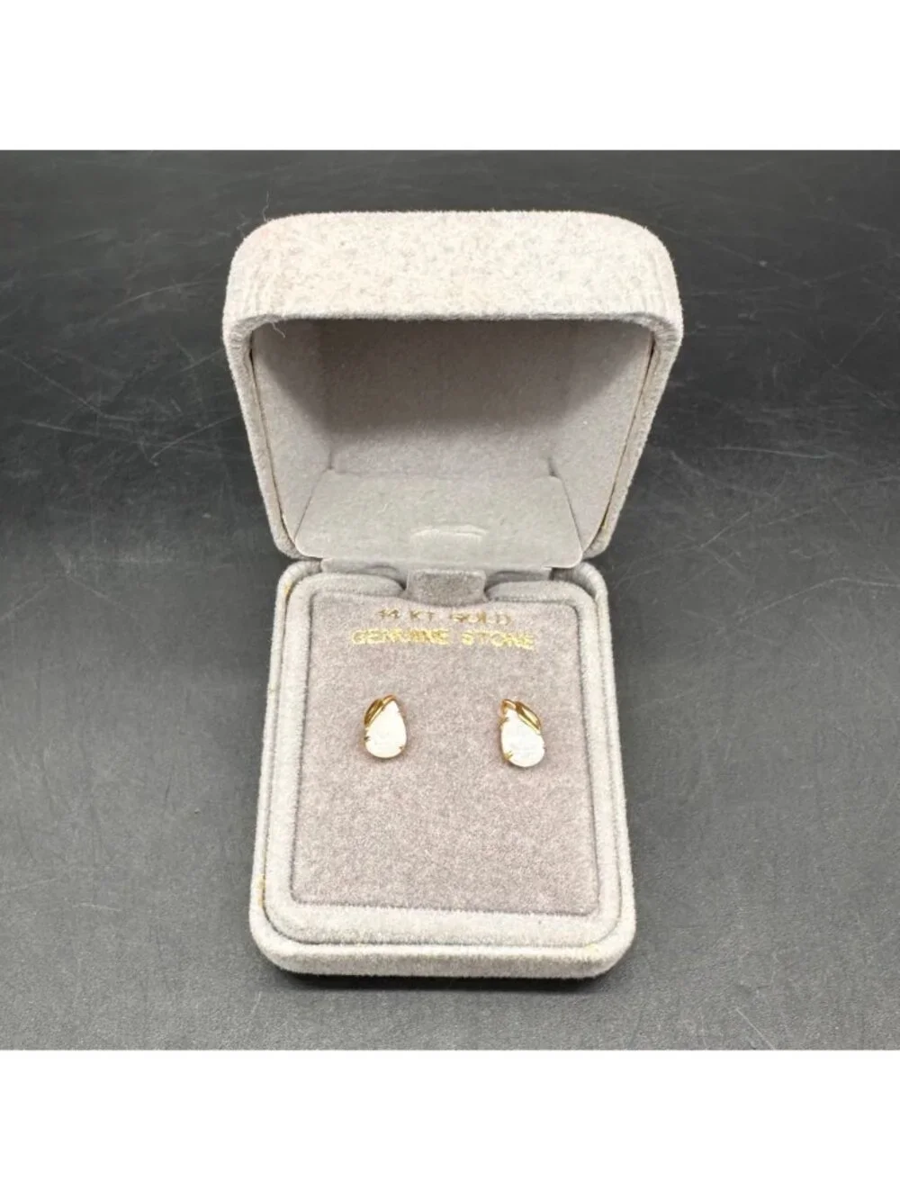 Vintage Opal Earrings Leaf 14K Gold Studs Botanical Pears Post Back Retro